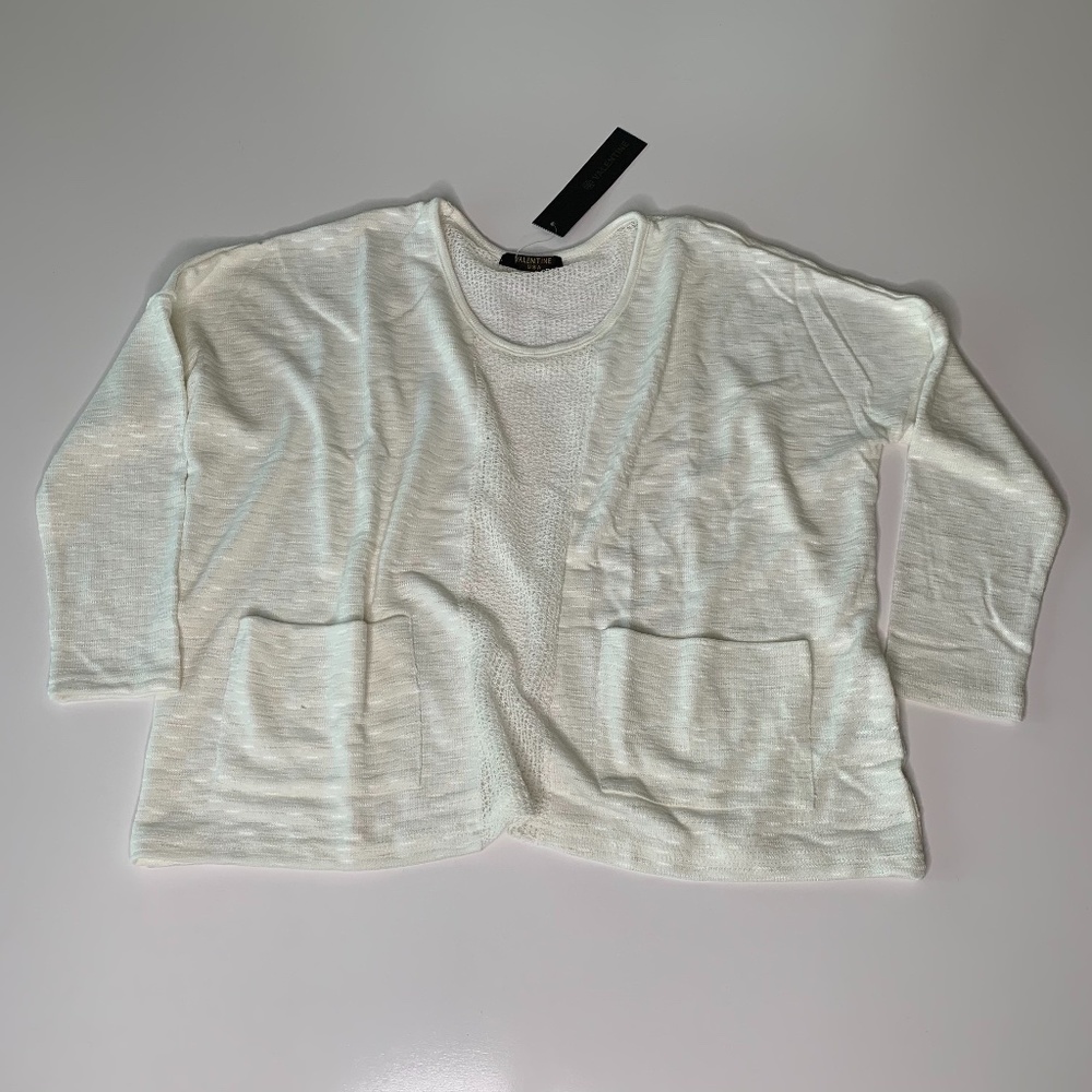 Valentine Women White Knit Crochet Sweater Top Sz